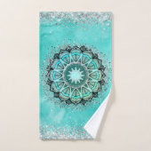 Glitterie lunaire Lotus Mandala sur Turquoise (Serviette à main)