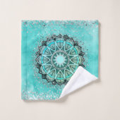 Glitterie lunaire Lotus Mandala sur Turquoise (Gant de toilette)