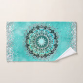 Glitterie lunaire Lotus Mandala sur Turquoise (Serviette à main)