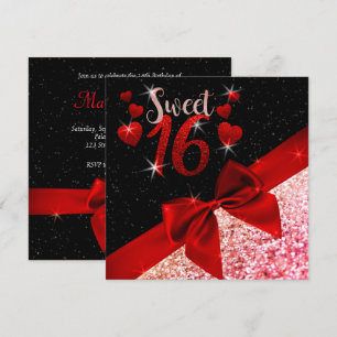 Glitterie noire et rouge 16 Invitations