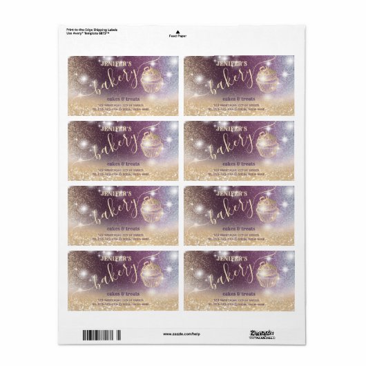 Glitterie sprankelende gouden cupcake chef script  etiket (Full Sheet)