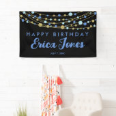 Glitterig blauw goud zwart elegant moderne verjaar spandoek (Insitu)
