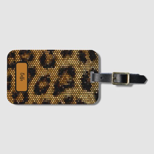 Glitterig Bruin Luipaard Patroon Bagagelabel (Voorkant (horizontaal))