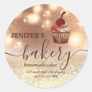 Glitterig  cupcake chef script bakkerij ronde sticker