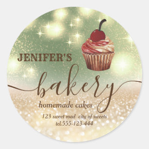 Glitterig  cupcake chef script bakkerij ronde sticker