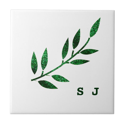 Glitterig Emerald Groen Blad Monogram Gift Favor Tegeltje (Voorkant)