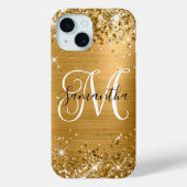 Glitterig Gouden Folie Curly Monogram Case-Mate iPhone Case (Achterkant)
