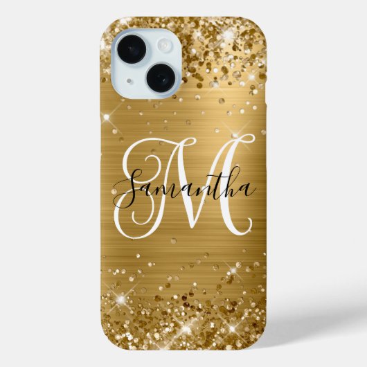 Glitterig Gouden Folie Curly Monogram Case-Mate iPhone Case (Achterkant)