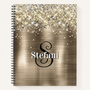 Glitterig Gouden Folie Faux Glitter Monogram Notitieboek