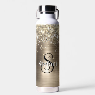 Glitterig Gouden Folie Faux Glitter Monogram Waterfles