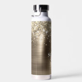 Glitterig Gouden Folie Faux Glitter Monogram Waterfles (Rechts)
