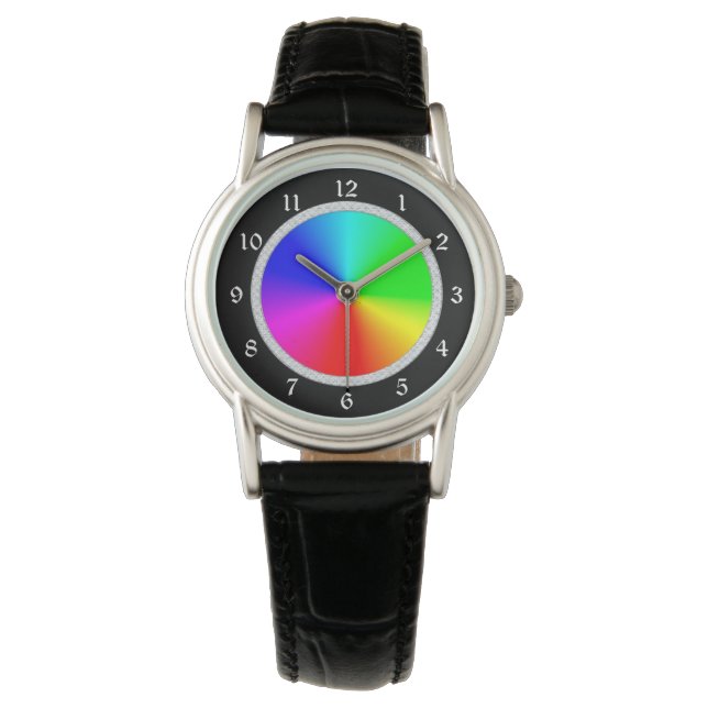 Glitterig Lijst regenboog kleurenwiel Horloge (Voorkant)