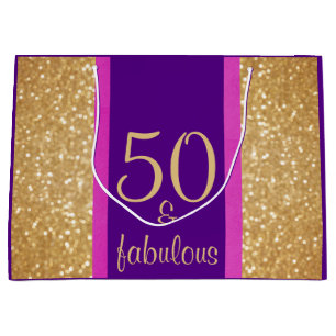 Glitterig Paars & Roze 50 & Fabulous 50th Birthday Groot Cadeauzakje