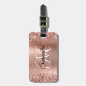 Glitterig Roos Goud Curly Monogram Bagagelabel (Voorkant verticaal)