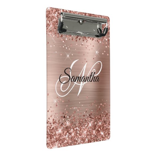 Glitterig Roos Goud Fancy Monogram Mini Klembord (Schuin)