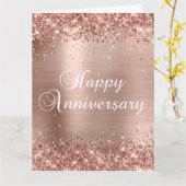 Glitterig Roos Goud Gelukkig Jubileum Kaart (Gele Bloem)