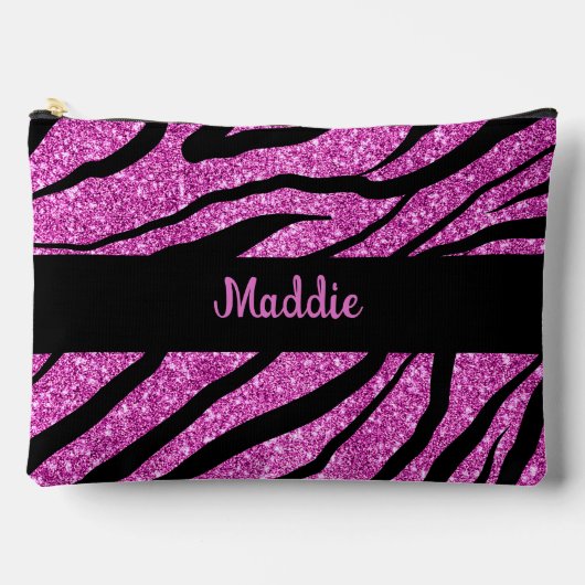 Glitterig roze zebra strepen patroon etui (Voorkant)