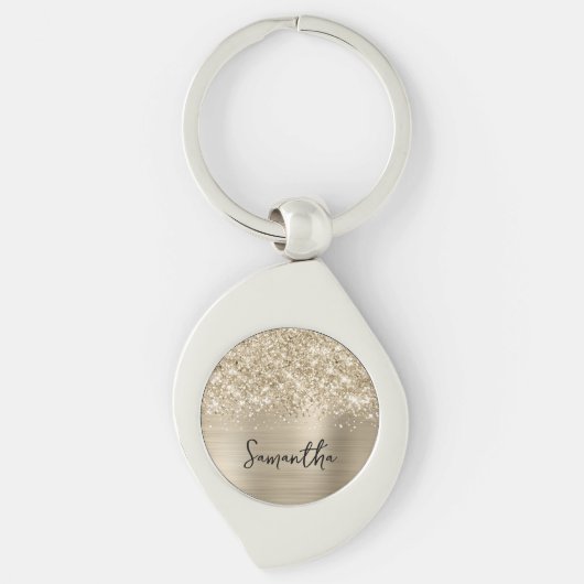 Glitterige Bleke Gouden Glam Naam Sleutelhanger (Voorkant)