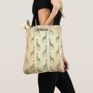 Glitterige Giraffe op metallisch goud Draagtas