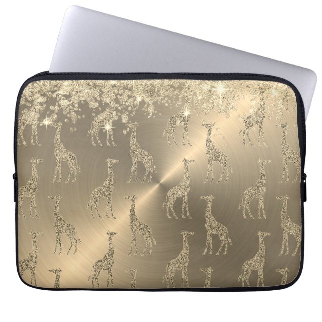 Glitterige Giraffes op Glitzy Gold Laptop Sleeve (Voorkant)
