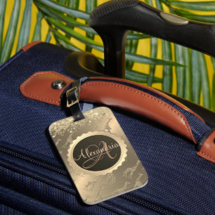 Glitterige Giraffes op Glitzy Gold Monogram Bagagelabel