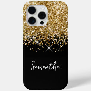 Glitterige Goud en Zwarte Glam Naam iPhone 15 Pro Max Hoesje
