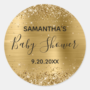 Glitterige Goud Folie Baby Shower Ronde Sticker