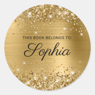 Glitterige Goud Folie Elegante Calligrafie Boek Ronde Sticker