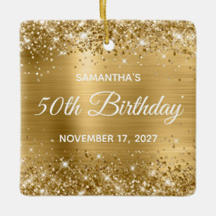 Glitterige Goud Folie Glam 50ste Verjaardag Keramisch Ornament