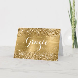 Glitterige Goud Folie Klassieke Script Grazie Bedankkaart