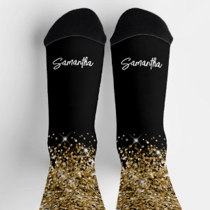 Glitterige Goud Zwarte Glam Borstel Lettertype Naa Sokken