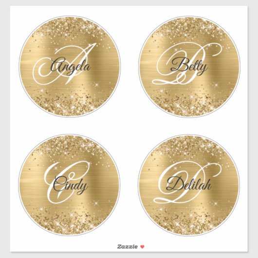 Glitterige Gouden 15 cm Cirkelvormige Fantasie Mon Sticker (Vel)