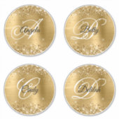 Glitterige Gouden 15 cm Cirkelvormige Fantasie Mon Sticker (Voorkant)