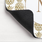 Glitterige Gouden Ananas Patroon Witte Monogram Muismat (Hoek)