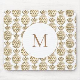 Glitterige Gouden Ananas Patroon Witte Monogram Muismat