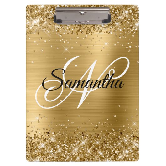 Glitterige Gouden Fantasie Monogram Klembord (Voorkant)