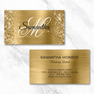 Glitterige Gouden Folie Fancy Monogram Make-up Visitekaartje