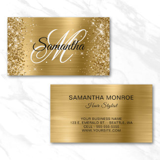 Glitterige Gouden Folie Fantasie Monogram Haarstyl Visitekaartje