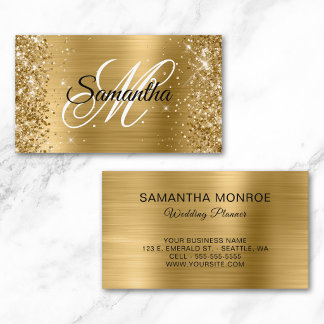 Glitterige Gouden Folie Fantasie Monogram Huwelijk Visitekaartje