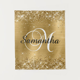 Glitterige Gouden Folie Klassieke Script M Monogra Wandkleed