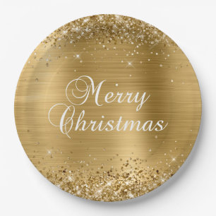 Glitterige Gouden Folie Prettig Kerstfeest Papieren Bordje