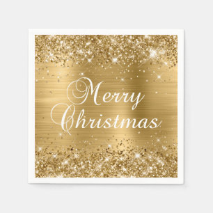 Glitterige gouden folie Prettig kerstfeest Servet