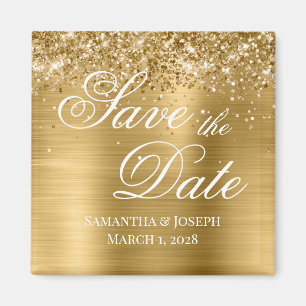 Glitterige Gouden Folie Save the Date Magneet