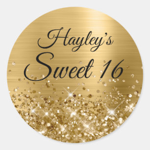 Glitterige Gouden Folie Sweet 16 Ronde Sticker