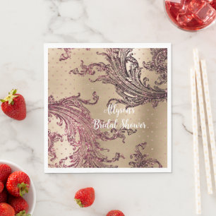 Glitterige Gouden Glam Bourgondiërode Harten Bruil Servet