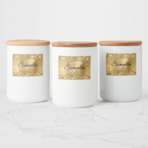 Glitterige Gouden Glam Luxe Monogram Voedselcontainer Etiket