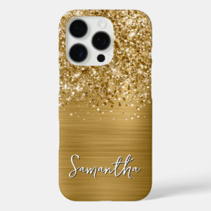 Glitterige Gouden Glam Naam iPhone 16 Pro Hoesje