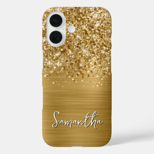 Glitterige Gouden Glam Naam iPhone 16 Hoesje