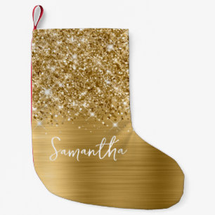Glitterige Gouden Glam Naam Kleine Kerstsok