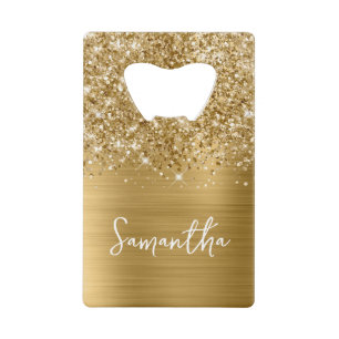 Glitterige Gouden Glam Naam Kredietkaart Flessenopener